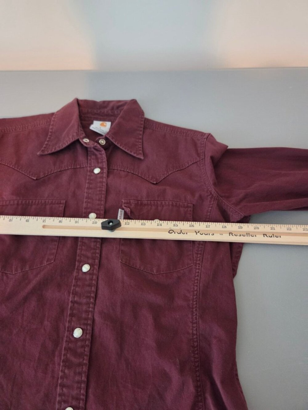 Carhartt Womens S Burgundy Pearl Snap Western Shirt Workwear Cowgirl Ranch Y2K - Picture 7 of 8